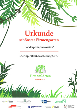 Sonderpreis Innovation zum schönsten Firmengarten 2016